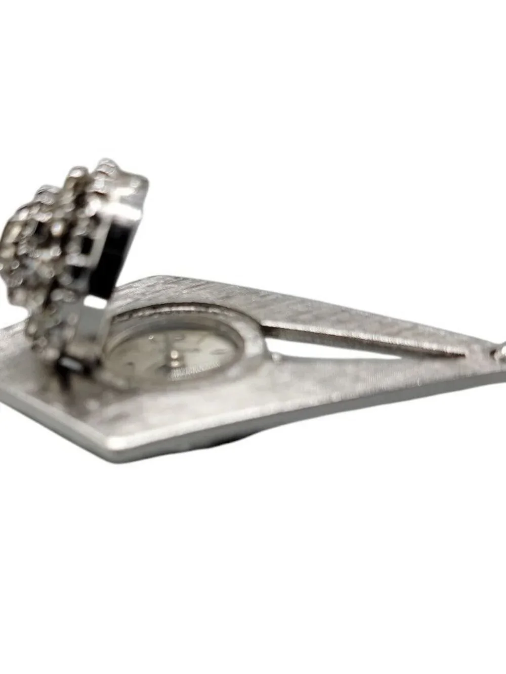 Schiaparelli Pendant Watch Vintage Rhinestone Cluster Top Silver Tone Rare Find